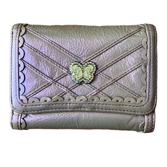 Anna Sui Handbags - Anna Sui Japan designer tri-fold metallic pink wallet